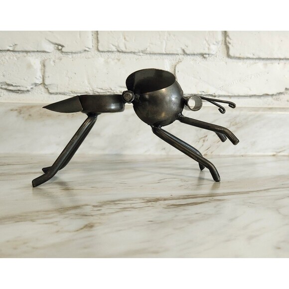 Dragonfly Candle Holder Welded Cast Metal Patina IHI India Industrial Brutalist - Picture 12 of 12